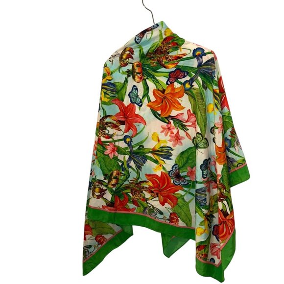 louis dell olio SPECTACULAR green flowers butterflies large pareo shawl scarf - Picture 6 of 7